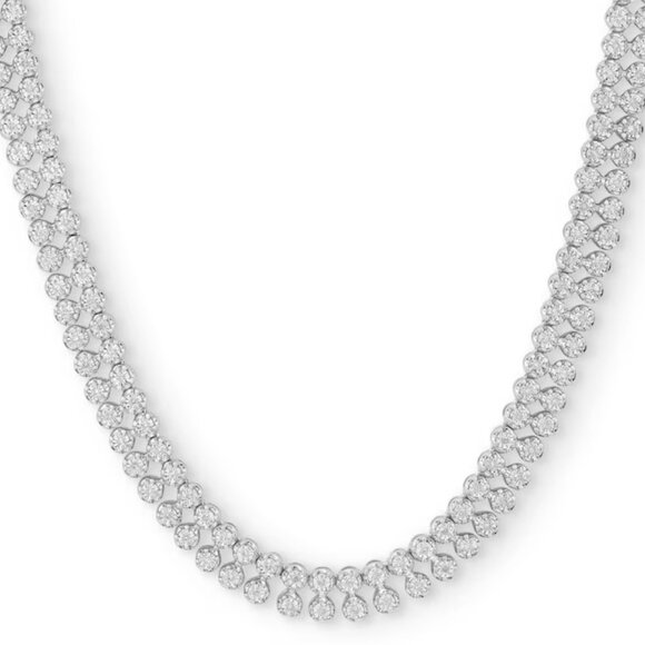 Eternity Three Row Diamond CZ Silver Adjustable Choker  ✅ Brilliant Double Row CZ Diamond Eternity Tennis Necklace in 925 Silver ⭐ New